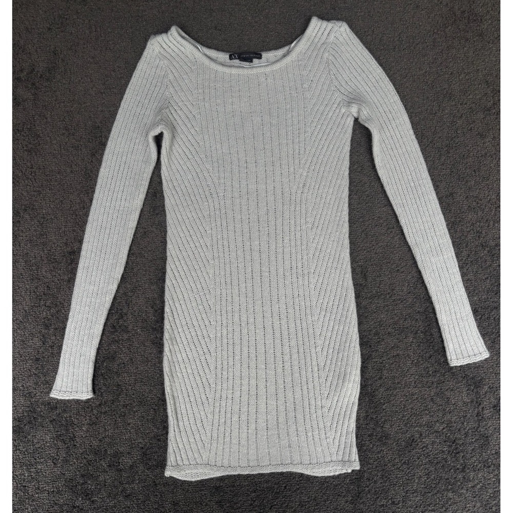 Armani‎ Exchange Sweater Women's XS Gray Wool Knit Knit Crew Neck Long Sleeve